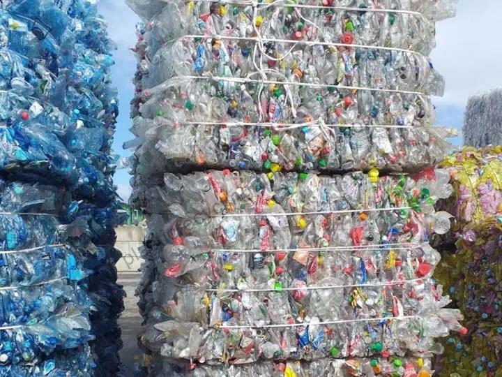 Packed plastic bottles